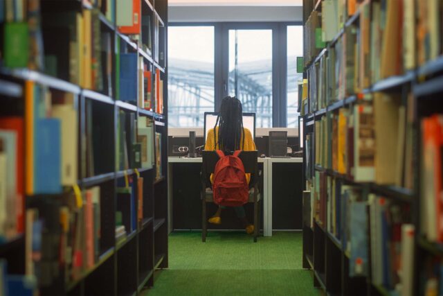 photo - College Student at Computer in Library