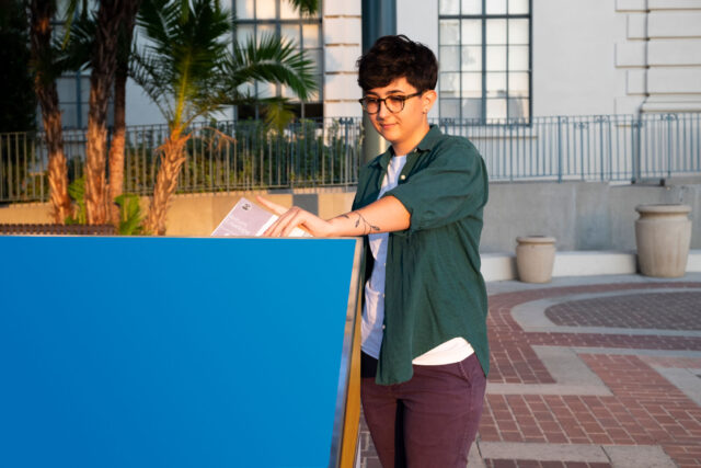 photo - Depositing Ballot into Ballot Drop Off Box in Front of Pasadena City Hall