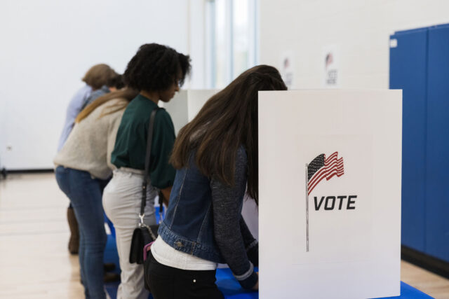 photo - line of people at voting booths