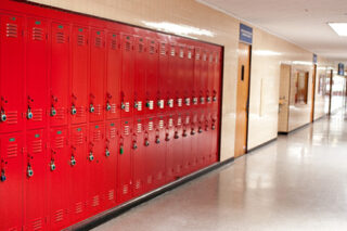 Photo of an empty school hallway