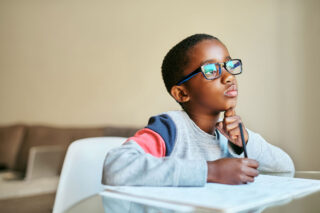 photo - Student Thinking at His Desk